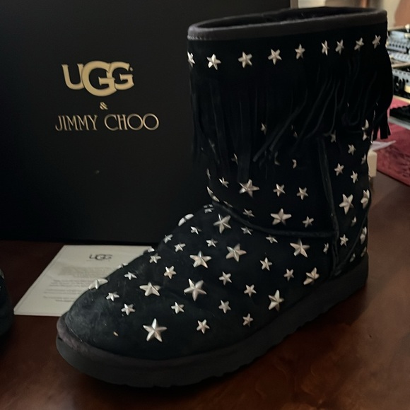 UGG & Jimmy Choo black fringe shearling star studded boots with original box - Picture 4 of 17